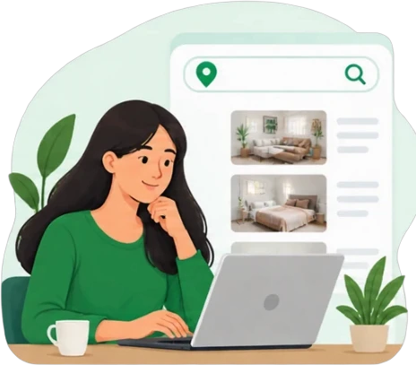 A renter browsing owner-direct Pune listings on a laptop